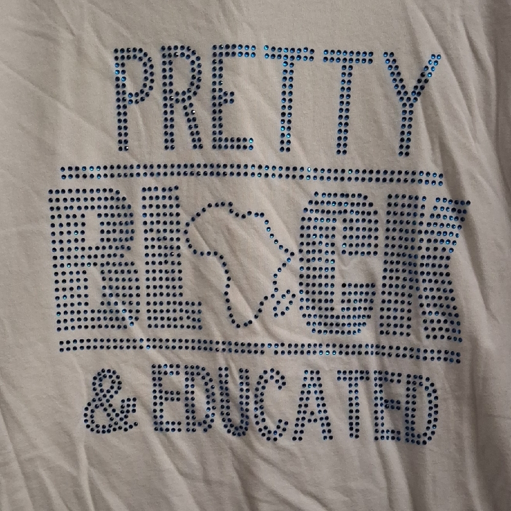NNWTWhite Short Sleeve Tee with Blue Rhinestone 'Pretty Black & Educated' Design